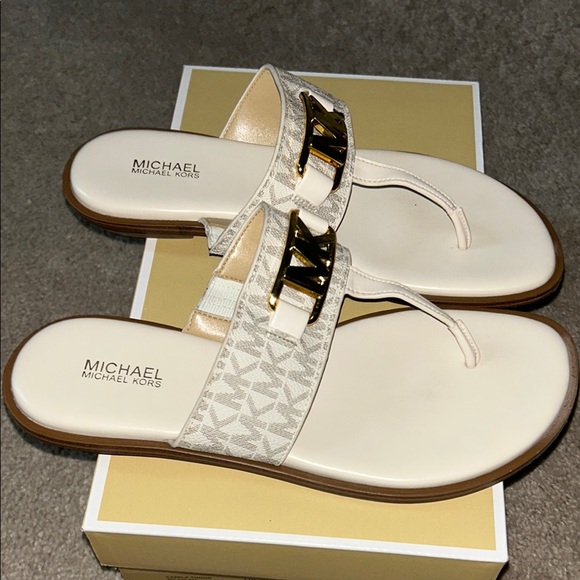 Michael Kors Cream and Gold Logo Sandals - Picture 2 of 3